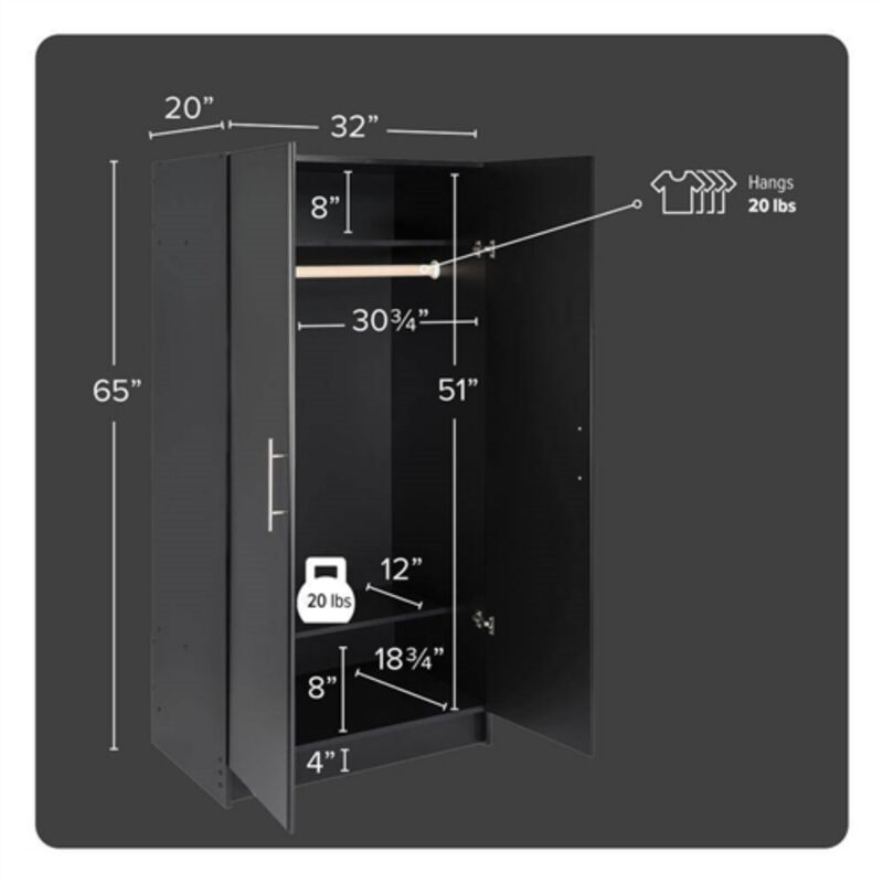 Armoire Wardrobe Closet with Hanging Rail Freestanding Cabinet for Bedroom Storage