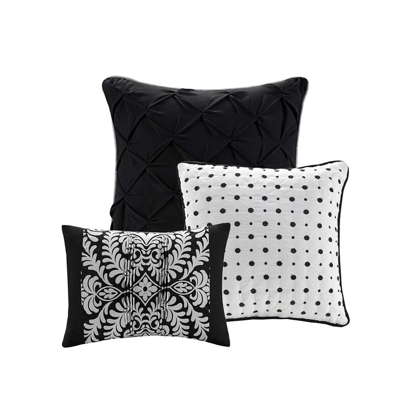Gracie Mills Muriel 6 Piece Damask Printed Cotton Quilt Set with Throw Pillows