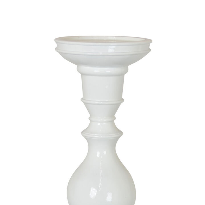Naze Tabletop Candle Holder with Turned Accents, 23 Inch White Resin - Benzara