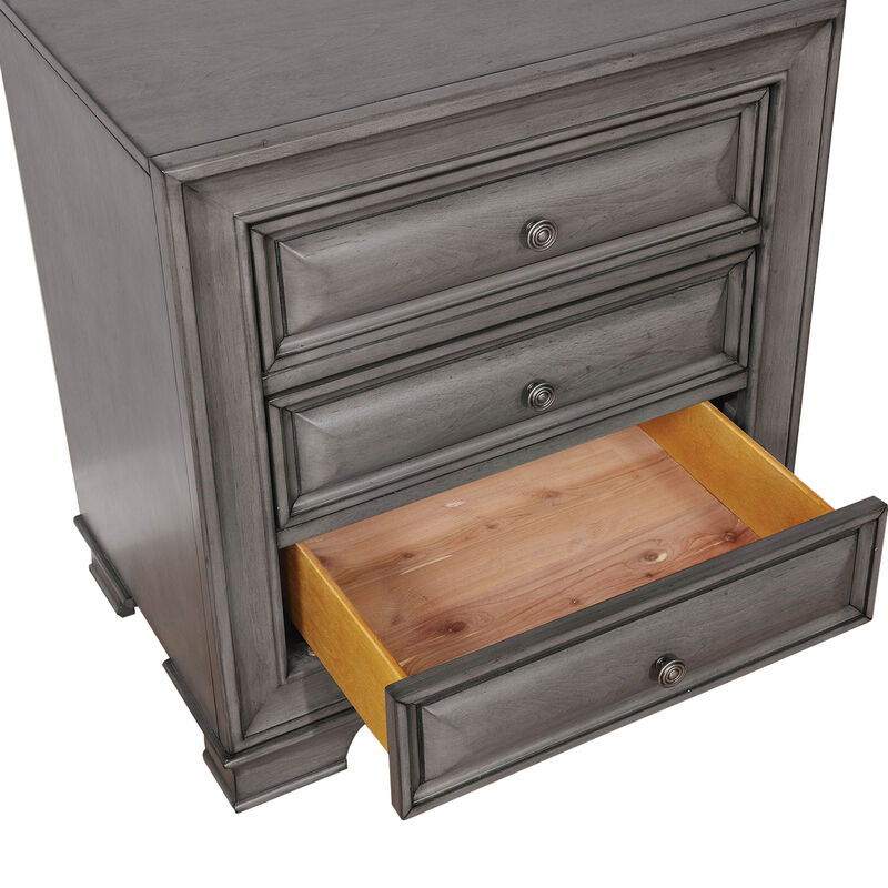 Transitional Wood Nightstand With Night Light, Gray-Benzara