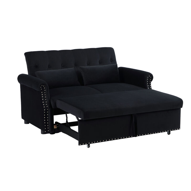 Modern Velvet Loveseat Sleeper Sofa with Pull-Out Bed