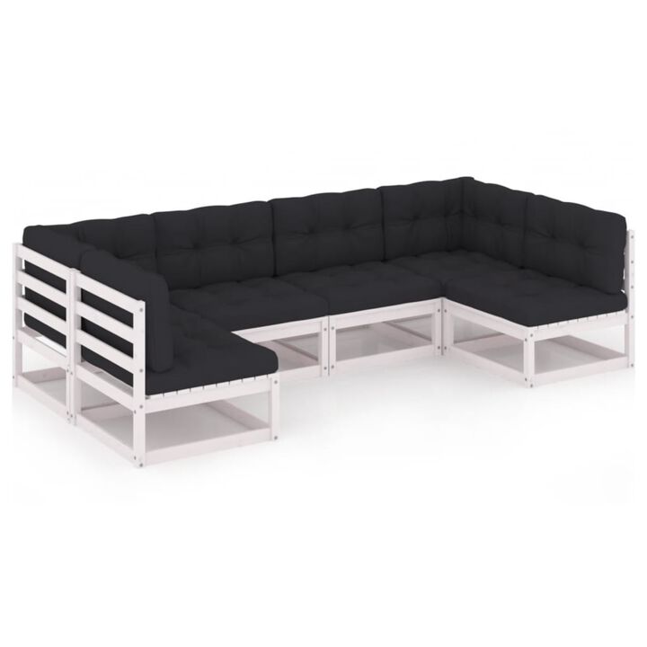 vidaXL 6 Piece Garden Lounge Set with Cushions White Solid Pinewood