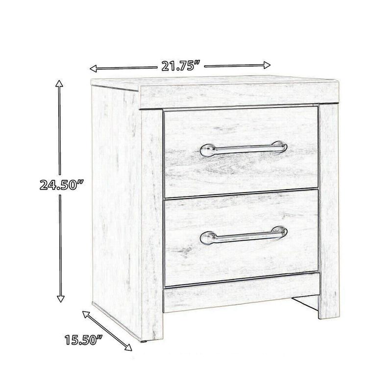 Transitional Wooden Two Drawer Setup Nightstand with Bar Handles, White-Benzara