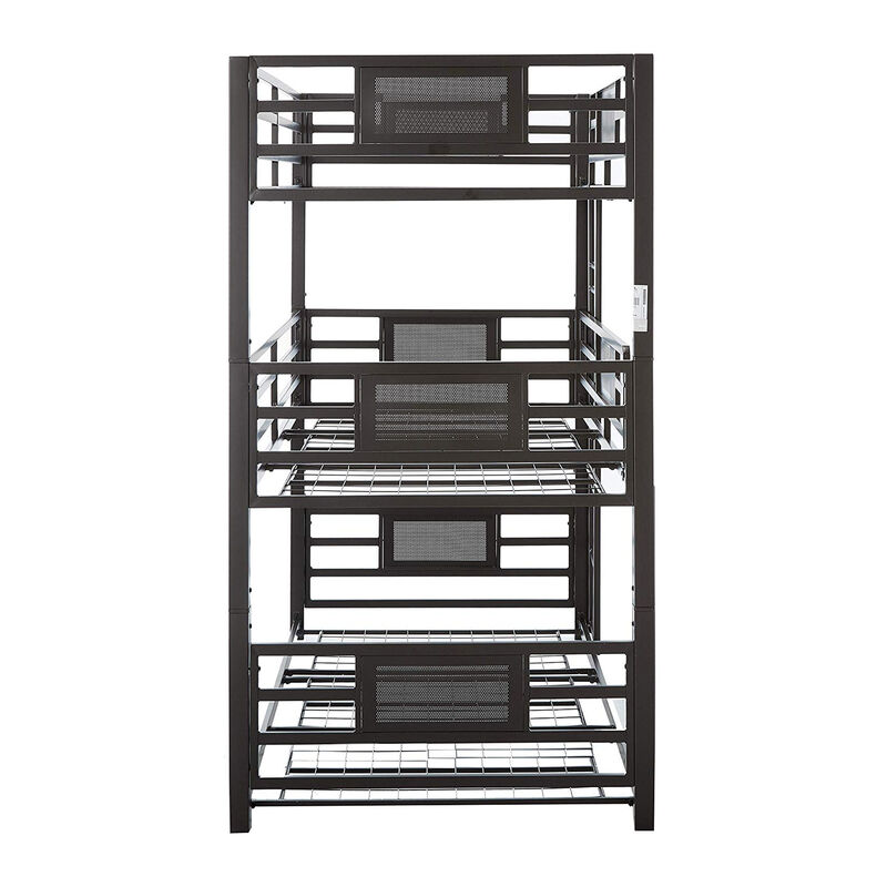 Metal Triple Bunk Bed with Built in Ladder, Bronze-Benzara