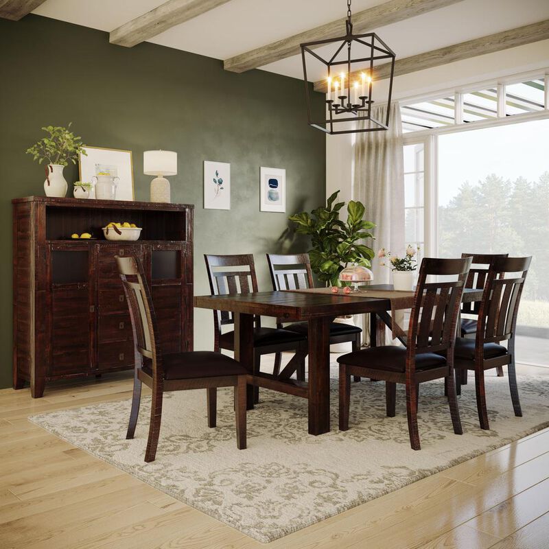 Jofran Kona Grove Distressed Rustic Solid Acacia Upholstered Slat-back Barstool (Set of 2), Chocolate Dark Brown