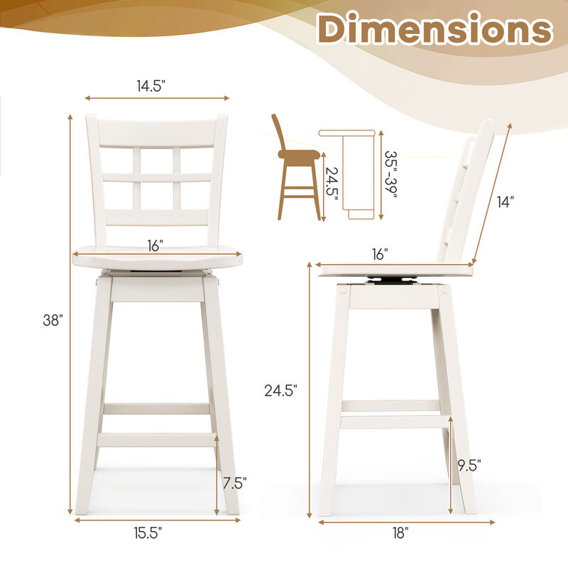Set of 2 Counter Height Barstools with 6-Grid Hollow Back and Seat Stylish and Comfortable Design