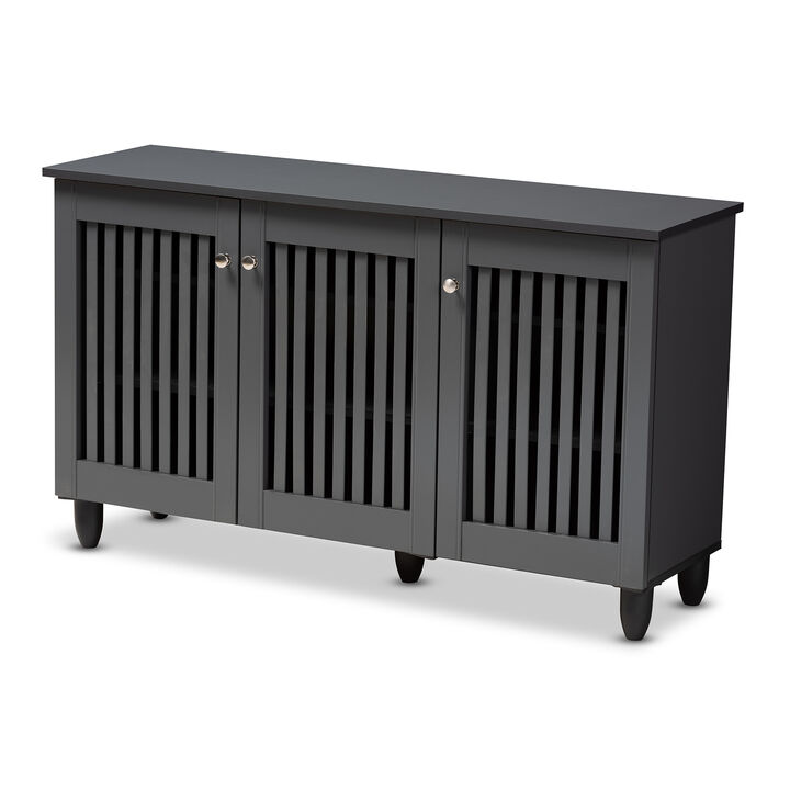 Baxton Studio Fernanda Modern Dark Gray 3 Door Wooden Entryway Shoe Storage Wide Cabinet