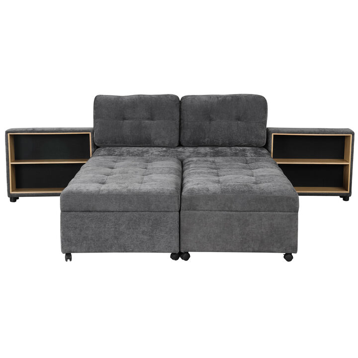 Merax Chenille Sofa Bed Modular Sofa Free-combined Sofa with 2 Storage Racks