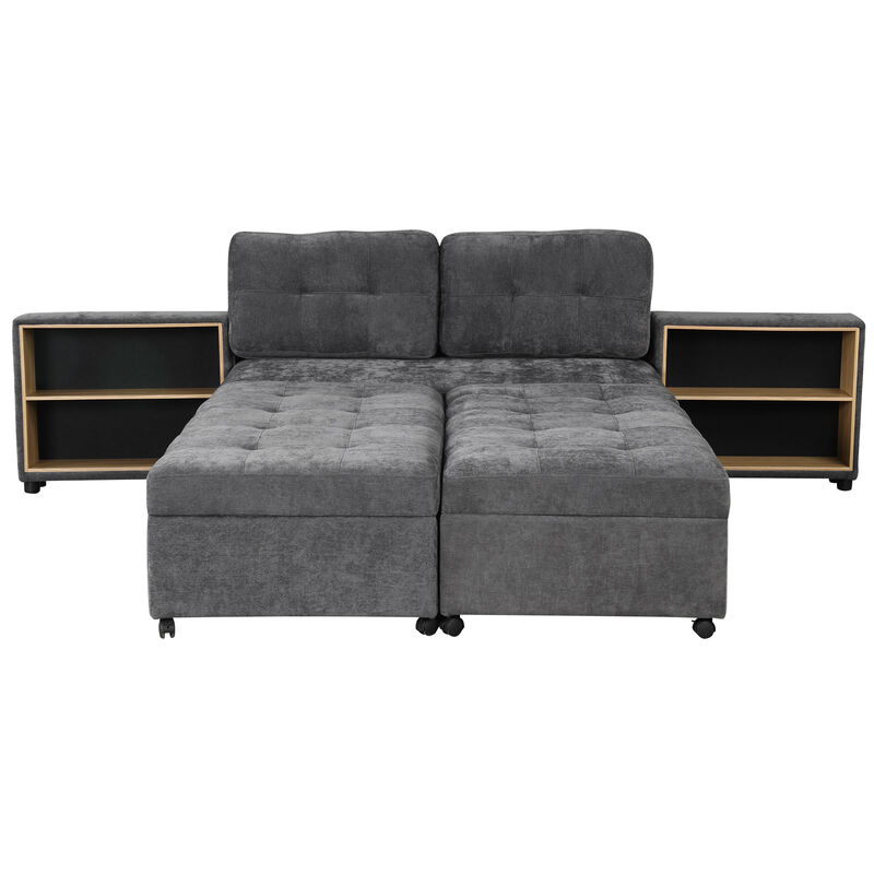 Merax Chenille Sofa Bed Modular Sofa Free-combined Sofa with 2 Storage Racks