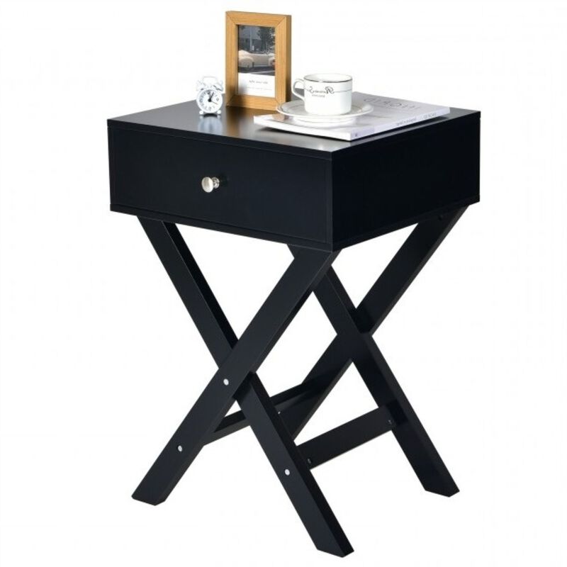 Hivvago Retro Black X-Shape 1 Drawer Nightstand Coffee Table