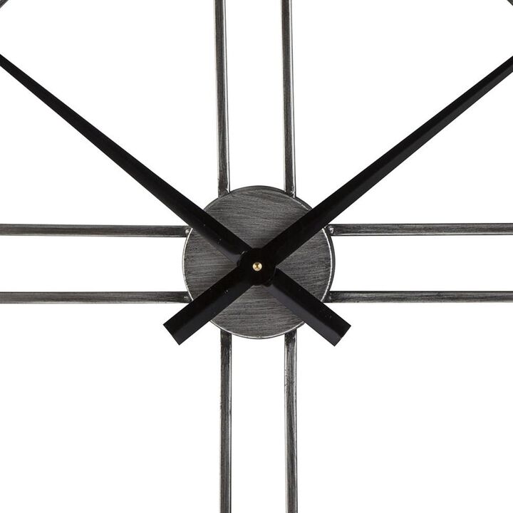 Industrial Round Metal Wall Clock with Roman Numerals, Gray-Benzara