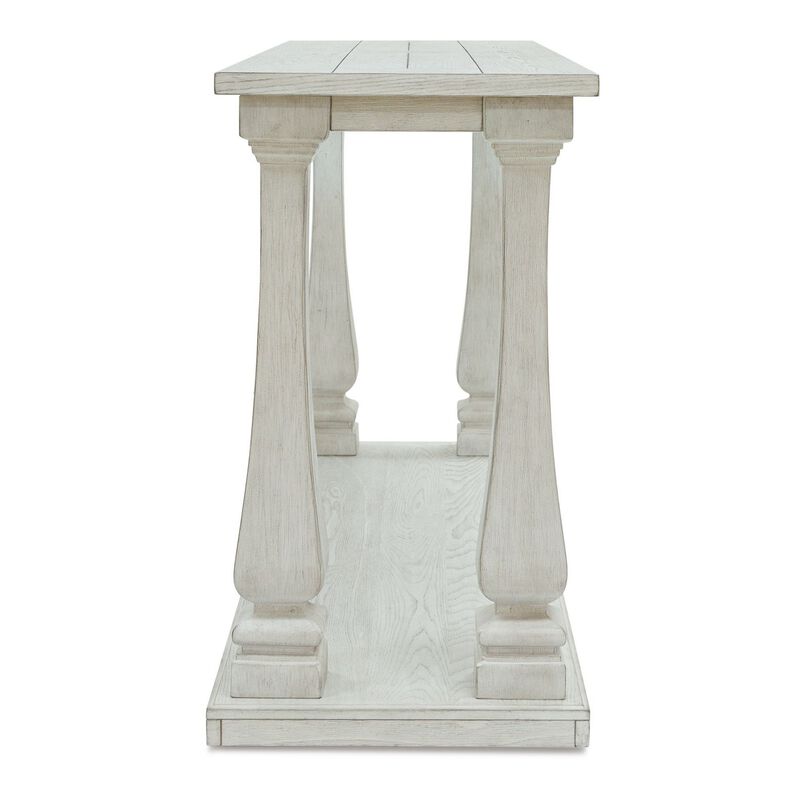 Dyne Sofa Console Table, Plank Top, Baluster Base, 60 Inch White - Benzara
