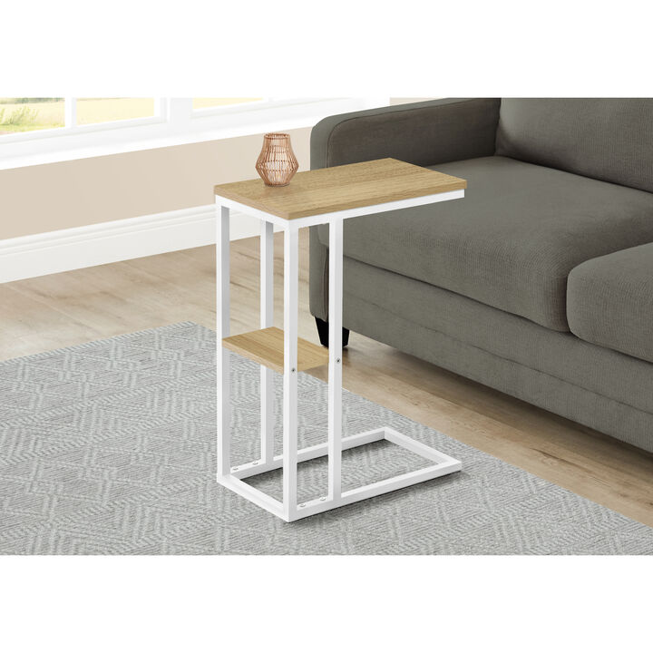 Monarch Specialties I 3677 Accent Table, C-shaped, End, Side, Snack, Living Room, Bedroom, Metal, Laminate, Natural, White, Contemporary, Modern
