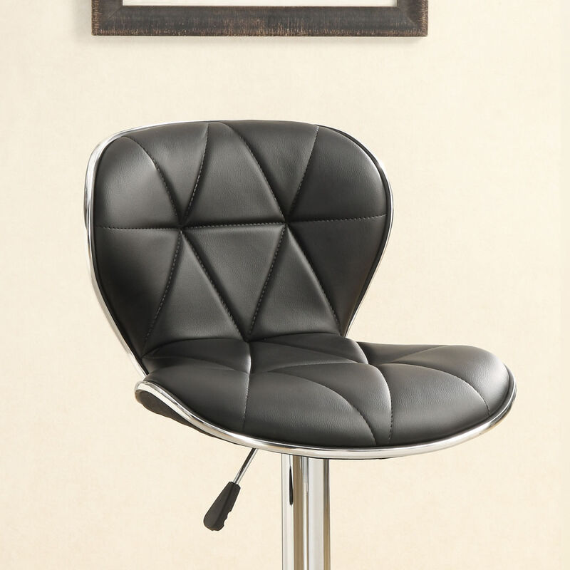 Set Of 2 Adjustable Black PU Bar Stools, Chrome