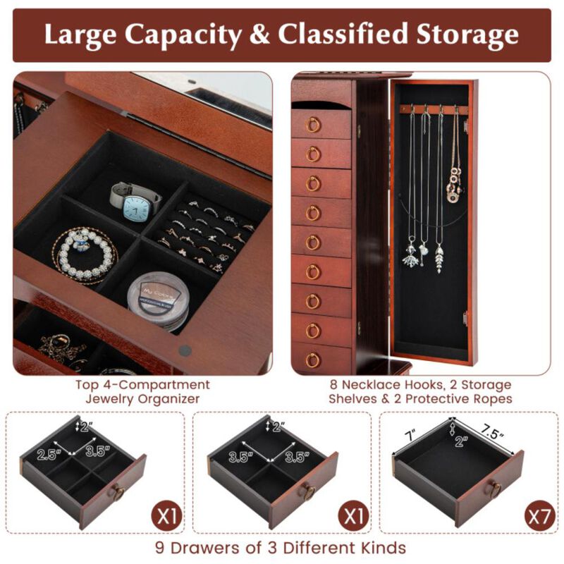Hivvago Large Capacity Jewelry Storage Cabinet with 9 Drawers