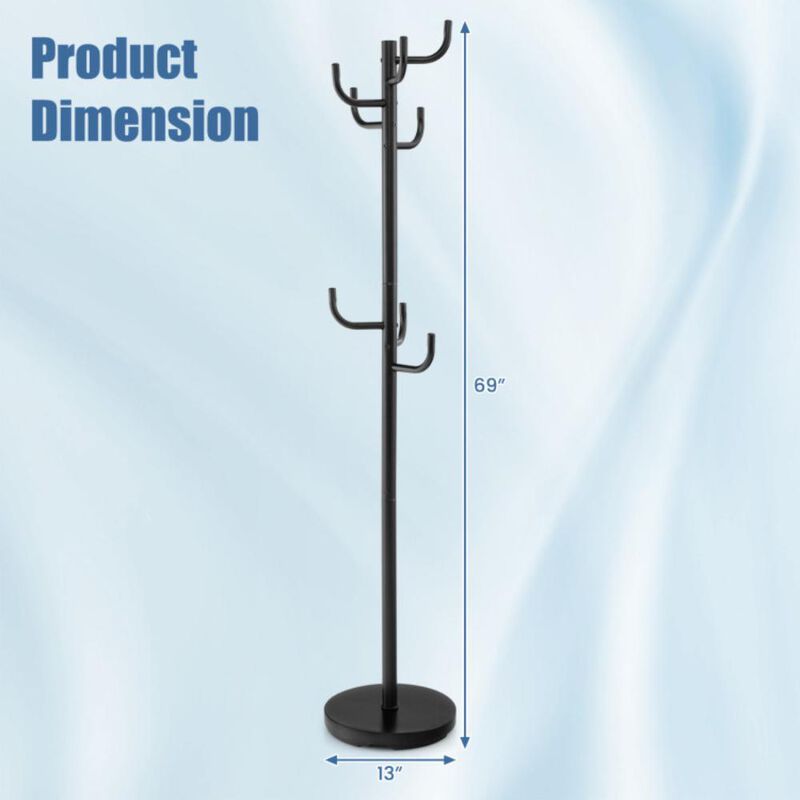Hivvago Metal Coat Rack Stand with 8 Sturdy Hooks and Metal Base