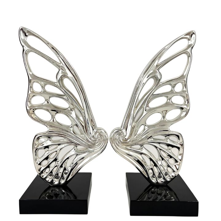 Butterfly Wings Sculpture Chrome Resin Handmade