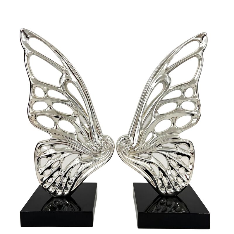 Butterfly Wings Sculpture Chrome Resin Handmade