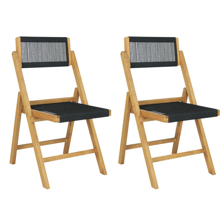 Olivier Coastal Modern Wood Roped Folding Chair with Adjustable Back