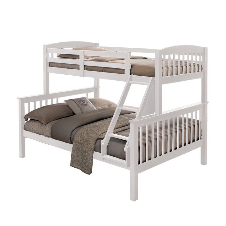 Bruke Twin/Full Size Bunk Bed with Ladder, Slatted White Solid Hardwood