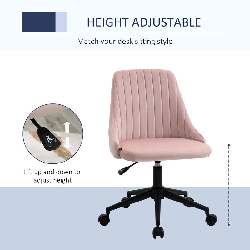 Pink Office Elegance: Velvet Swivel Mid-Back Chair with Scallop Design