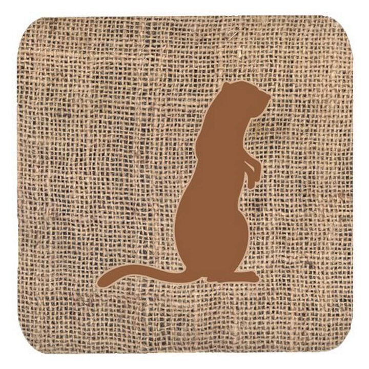Caroline's Treasures BB1118-BL-BN-FC Meerkat Burlap and Brown Foam Coasters (Set of 4), 3.5 H x 3.5 W, Multicolor