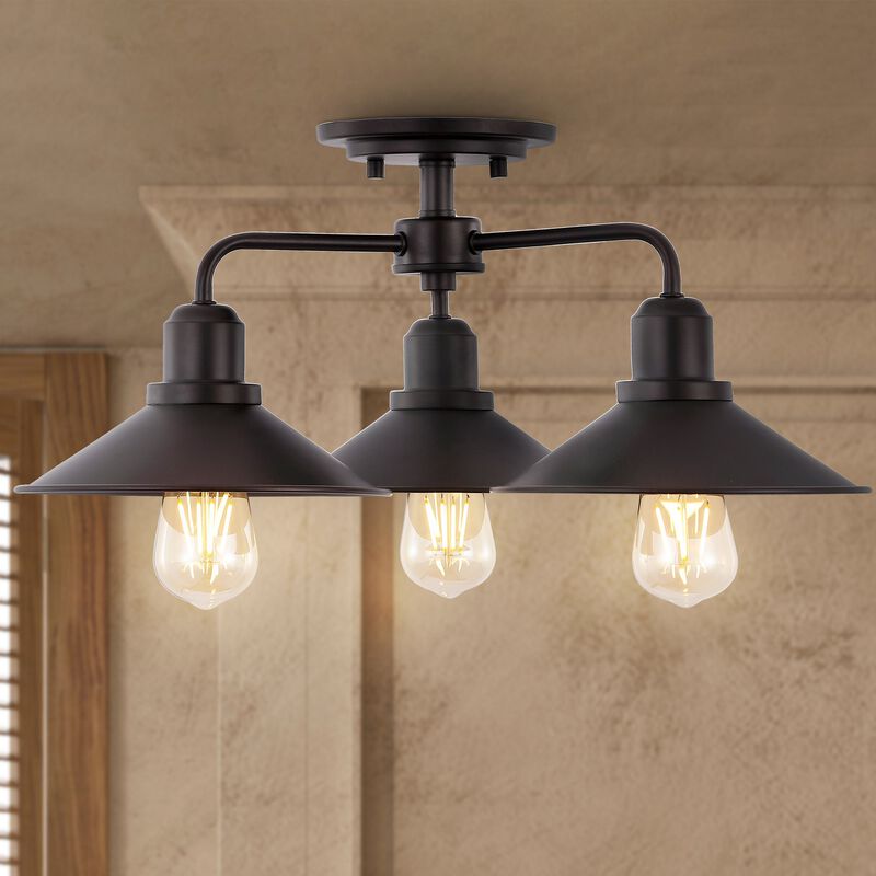 Calvin 3-Light Iron Industrial LED Semi Flush Mount