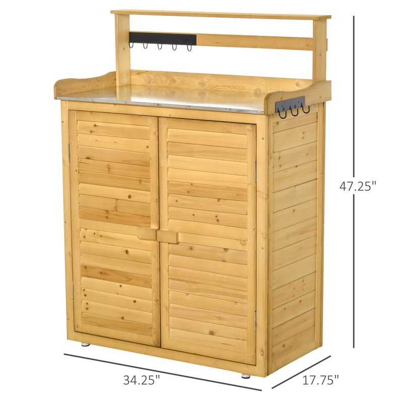 Yellow Garden Station: 34.25"L Wooden Potting Bench with Storage