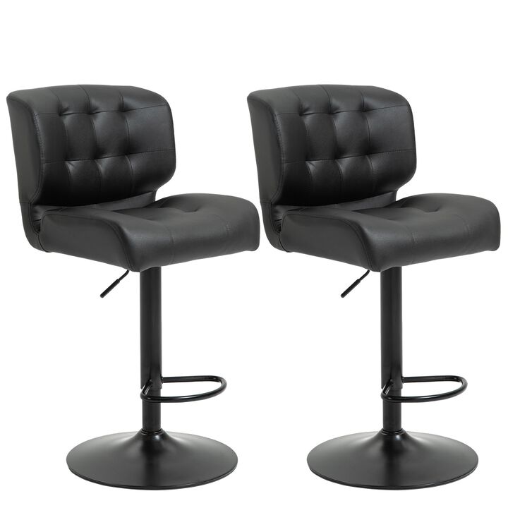 Black Bar Seating: Set of 2 Adjustable Stools with Padded Cushions