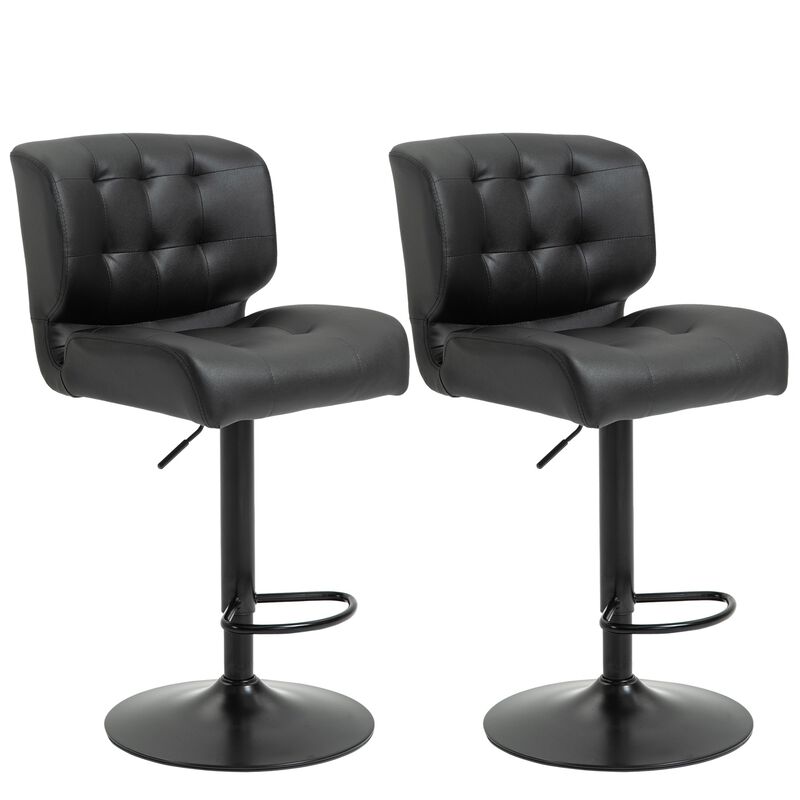 Black Bar Seating: Set of 2 Adjustable Stools with Padded Cushions