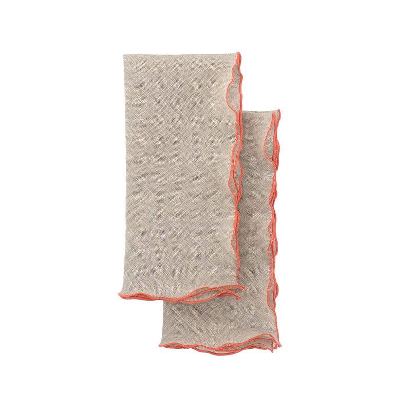 Linen Napkins With Orange Ruffled Edges, Set Of 4