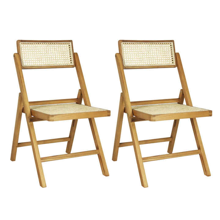 Theo Mid-Century Vintage Wood Rattan Folding Chair with Adjustable Back