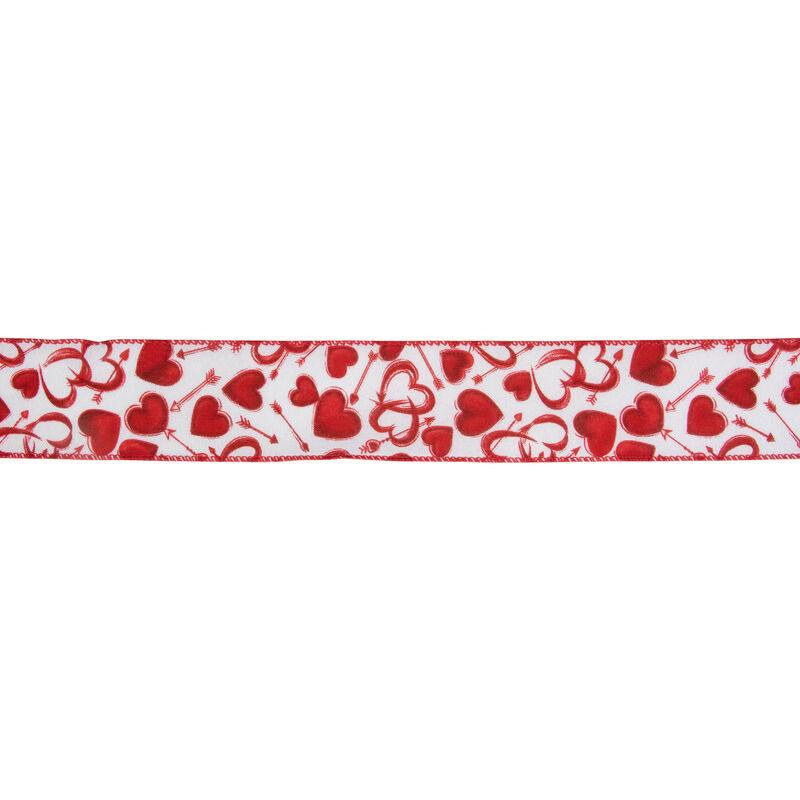 White and Red Hearts Valentine's Day Wired Craft Ribbon 2.5" x 10 Yards