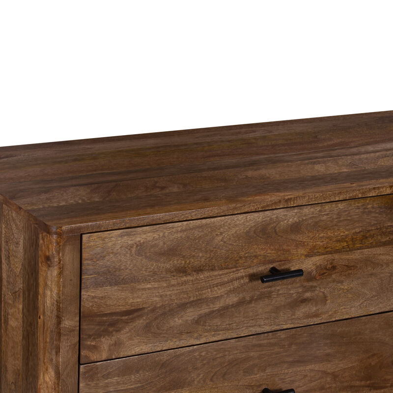 Tao Dresser with 6 Drawers, 60 Inch Wide, Handcrafted Walnut Brown Mango Wood