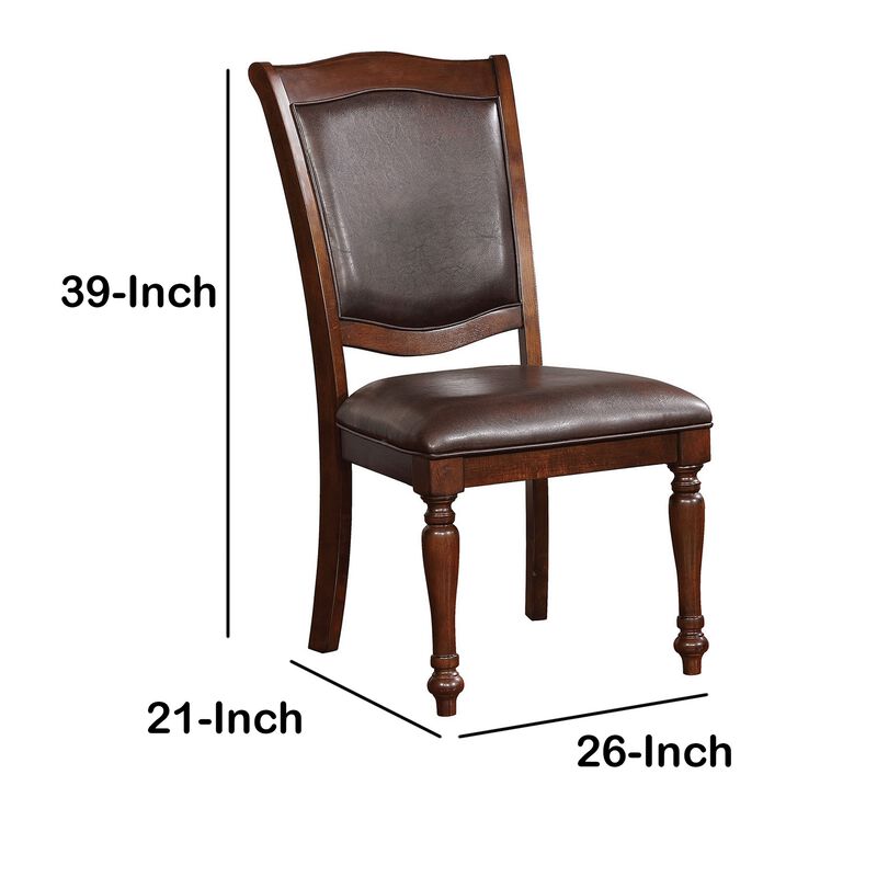 Wooden Side Chair with Leatherette Cushioned Seating, Brown, Set of 2-Benzara