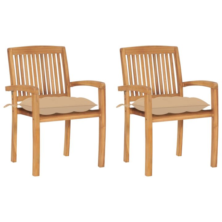 vidaXL Garden Chairs 2 pcs with Beige Cushions Solid Teak Wood