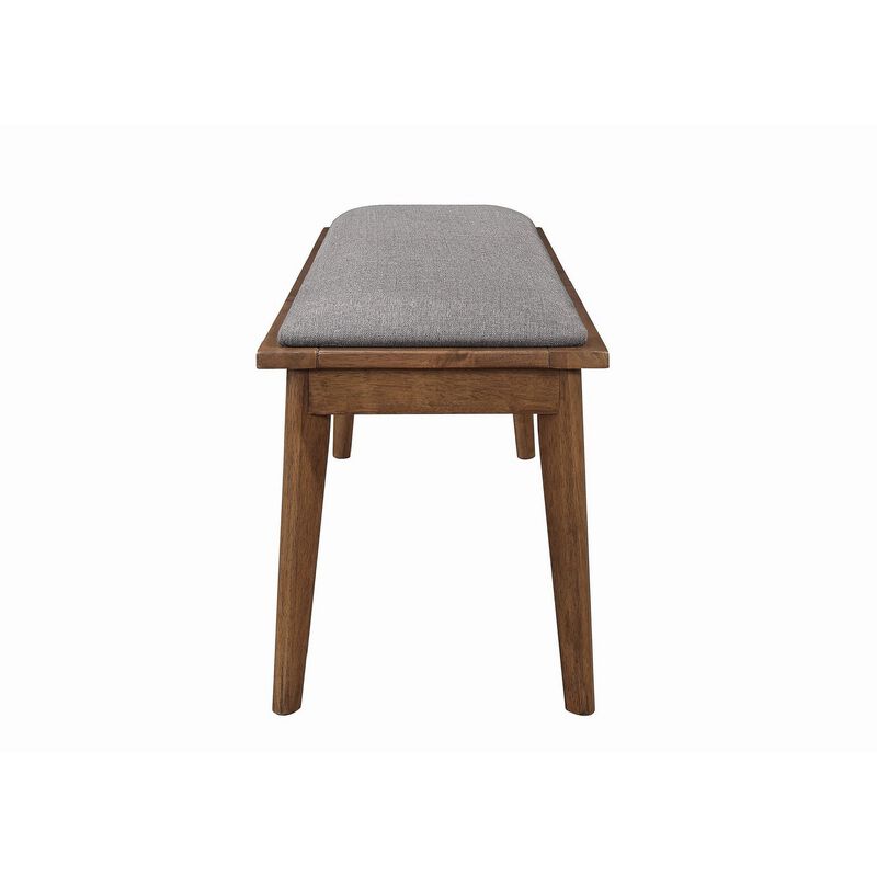 Fabric Upholstered Wooden Bench with Chamfered Legs, Gray and Brown-Benzara