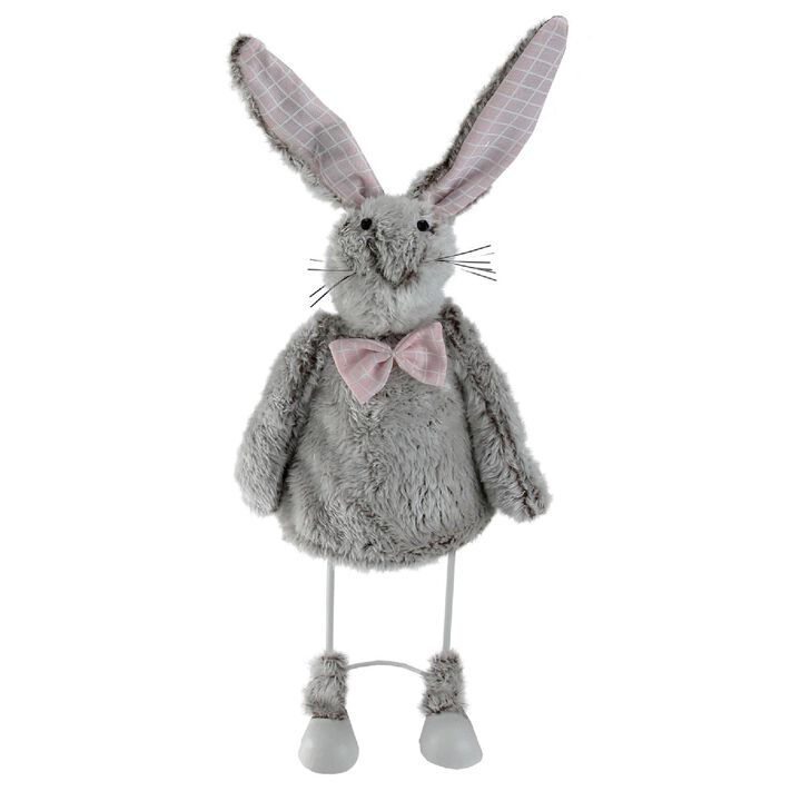 17" Gray and Pink Spring Loaded Rabbit Table Top Easter Figure