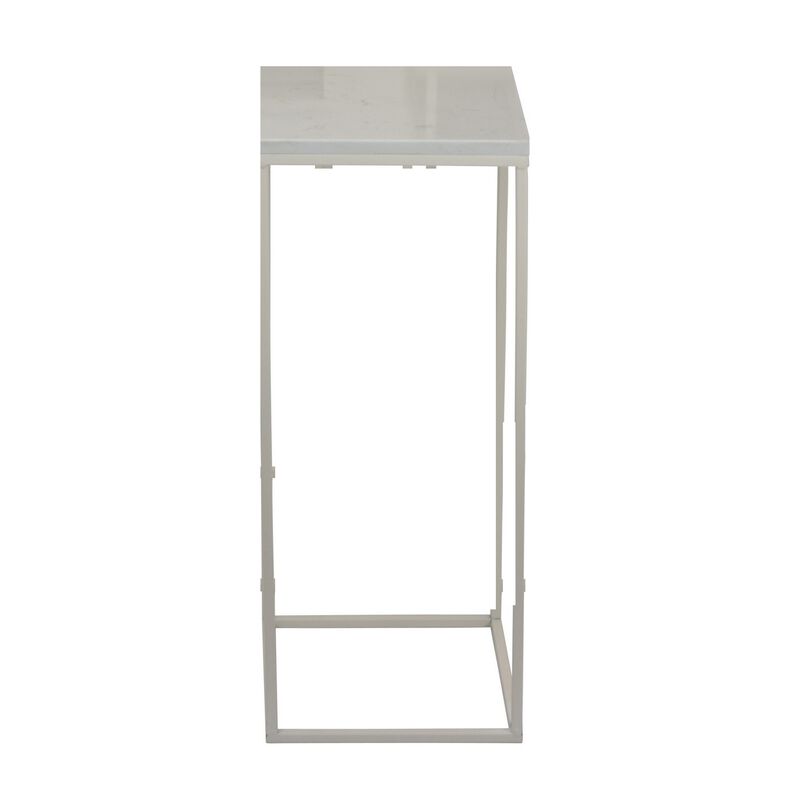 Plant Stand Table Set of 3, White Marble, Metal Frames, Square Tops - Benzara