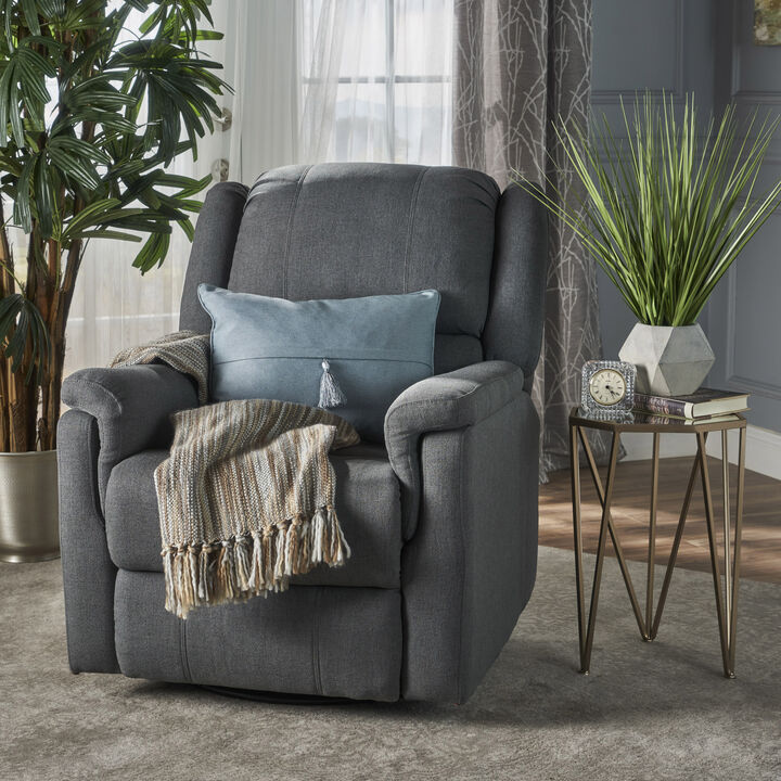 Contemporary Swivel Glider Recliner for Small Spaces in Charcoal Fabric
