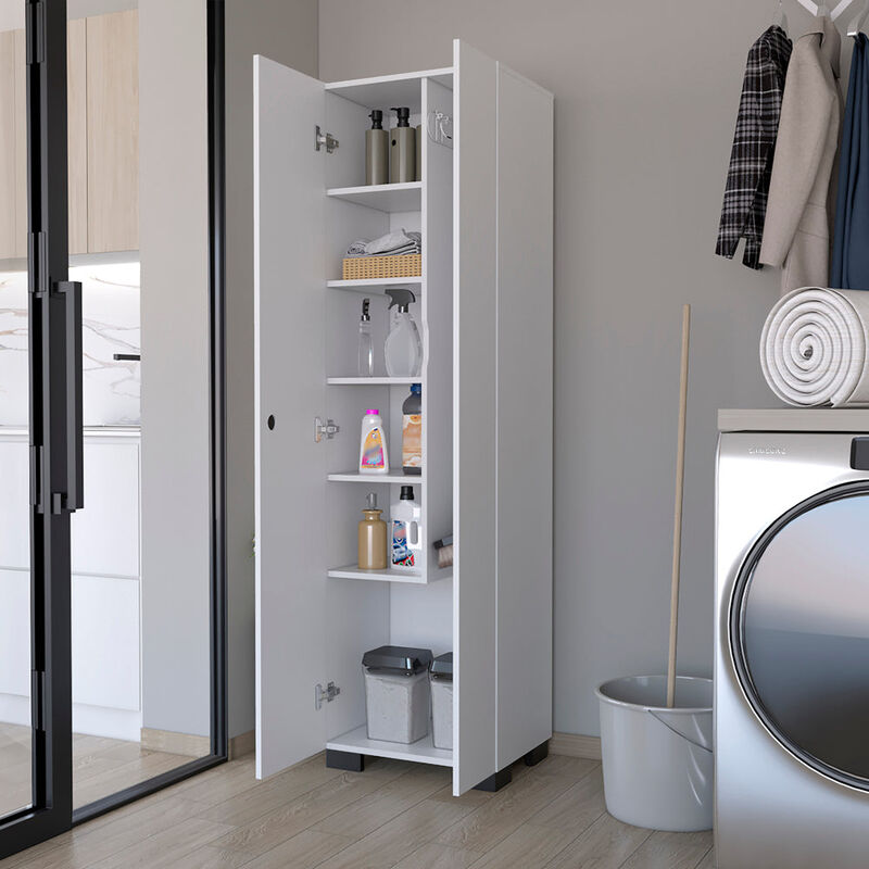 Broom Cabinet Lucin, Garage, White