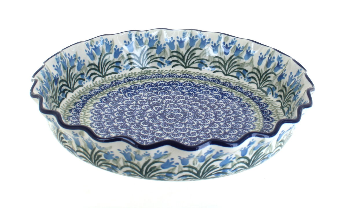 Blue Rose Polish Pottery Tulip Bouquet Pie Plate