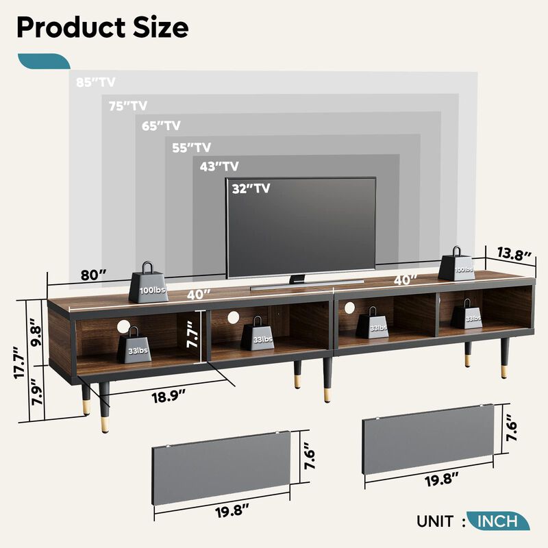 Entertainment Center with Storage,Sliding Doors for 85 inch tv,Walnut