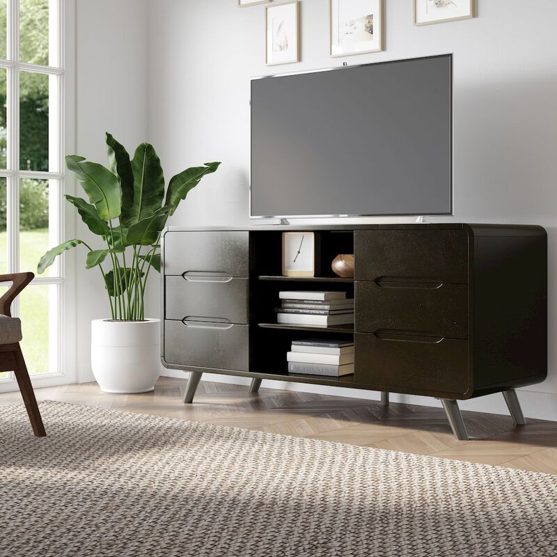 Jofran Marlowe Mid-Century Modern 64 Curved Media Console TV Stand