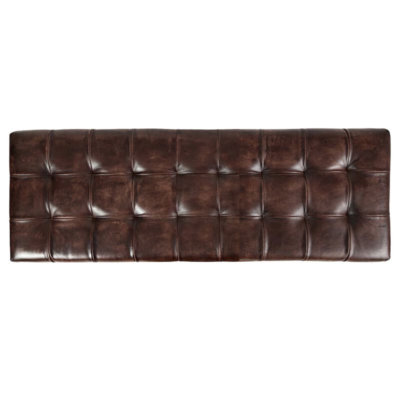 Jofran Global Archive 50 Genuine Distressed Leather Mid-Century Modern Ottoman Bench