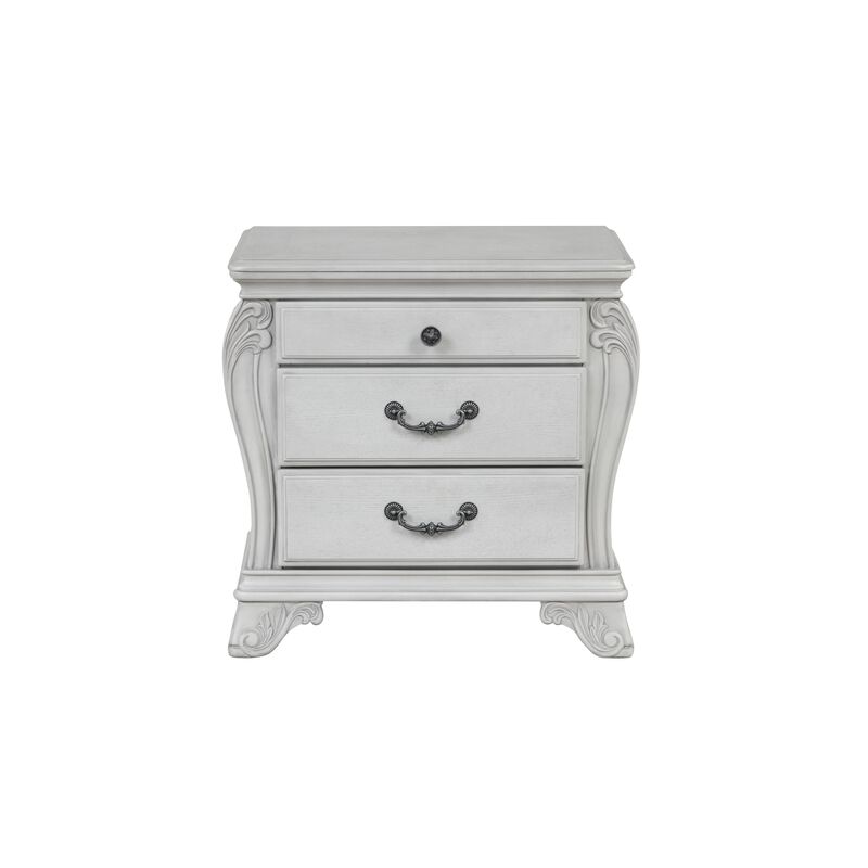 Api 29 Inch Nightstand, 3 Drawers, 2 Drop Handles, Classic Mist Gray - Benzara