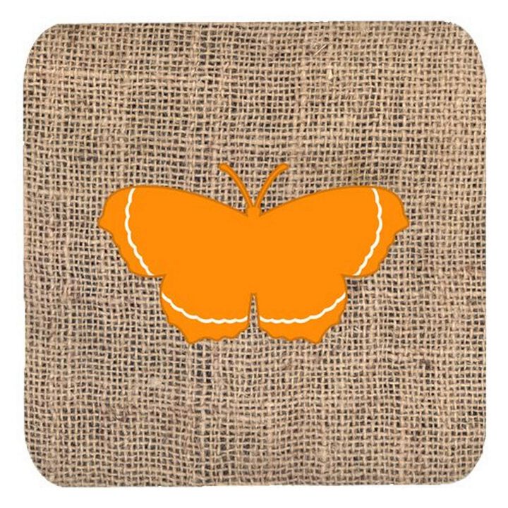 Caroline's Treasures BB1037-BL-OR-FC Butterfly Burlap and Orange Foam Coasters (Set of 4), 3.5 H x 3.5 W, Multicolor