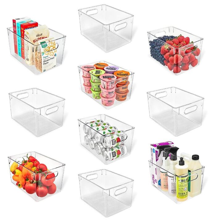 Multi-purpose Refrigerator Bins - 10 pieces Large Capacity Stackable Fridge Bin Organizer with Easy Grip Handles - Clear