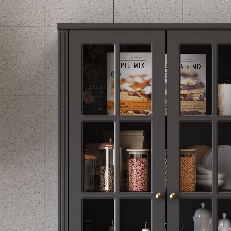 47.2 in. W x 78.7 in. Tall 8-Shelf Black Wood Standard Bookcase Bookshelf With Glass Doors, Adjustable Shelves, Drawers