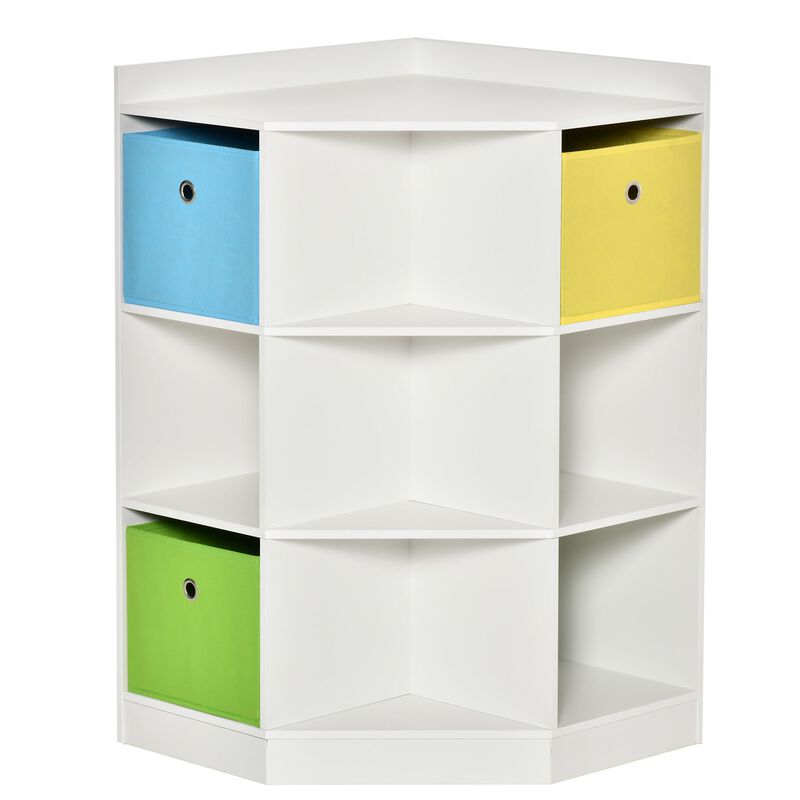 White Kids' Wardrobe: Corner Storage with 9-Cubby Display Shelf